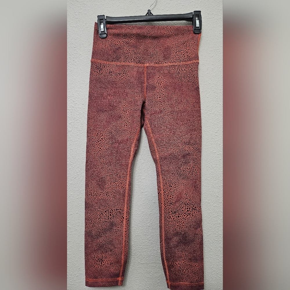 Lululemon 6 Wunder Train High Rise Crop Tights Crackle Glaze Vintage Orange